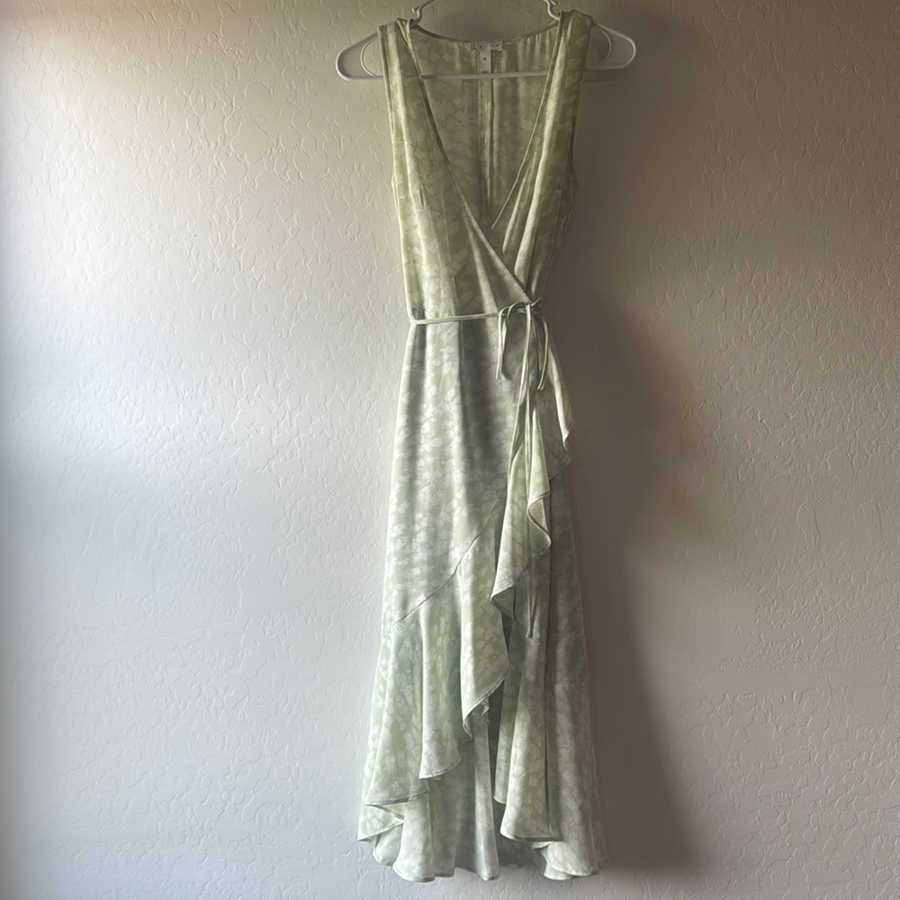 Leith Green Asymmetrical Wrap Sundress